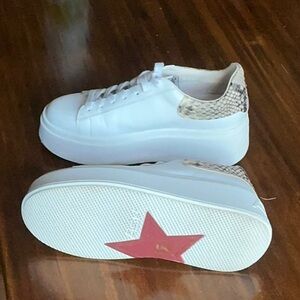 Ash White and Snake Print Platform Sneakers